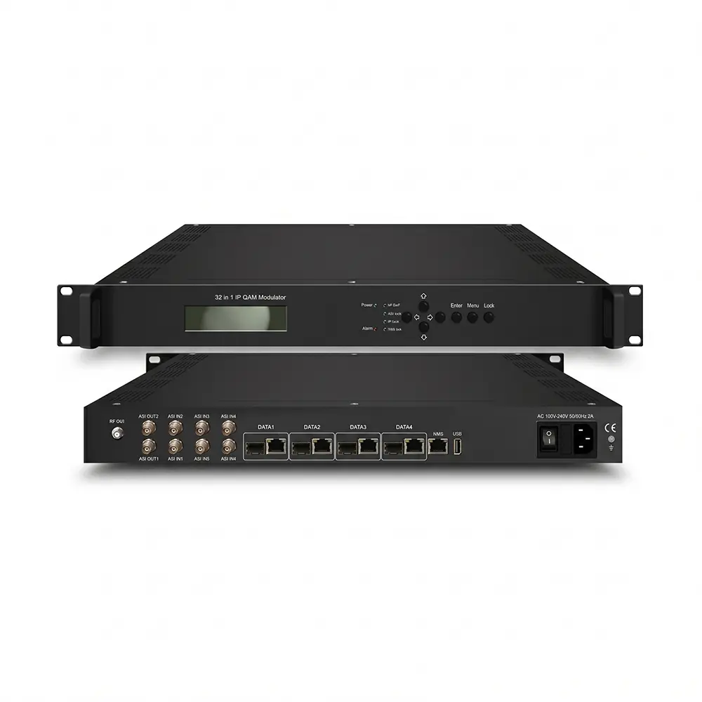 32-channel QAM modulator CMS3332 Vista frontal y trasera