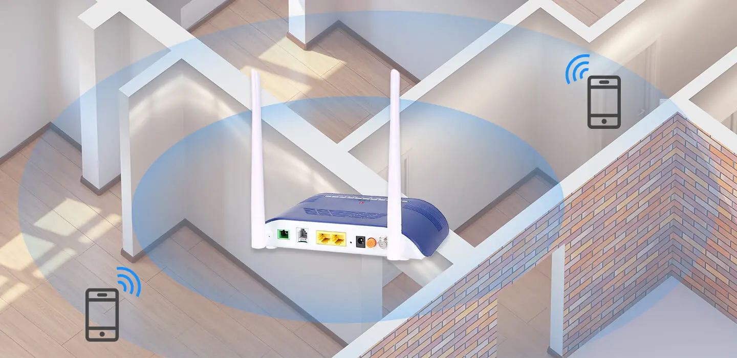 Antena externa 2×5dBi
IEEE802.11b/g/n 2.4Ghz, Hasta 300Mbps, Amplia Cobertura.